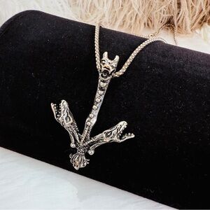 Silvertone gothic dragon, sword, pendant, necklace